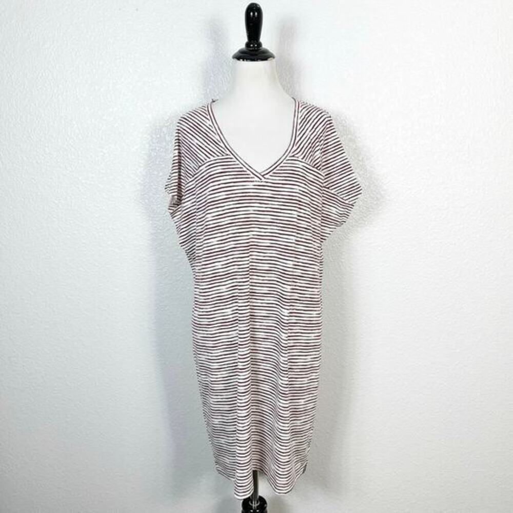 Title Nine Womens Size L Beachy Coverup‎ Hiolani V Neck Tee Dress Red Stripe